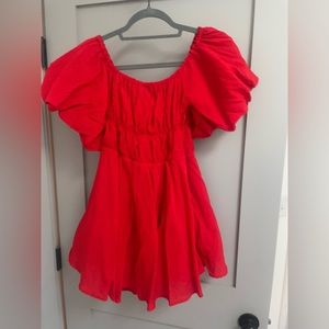 Off the shoulder red mini flare dress
